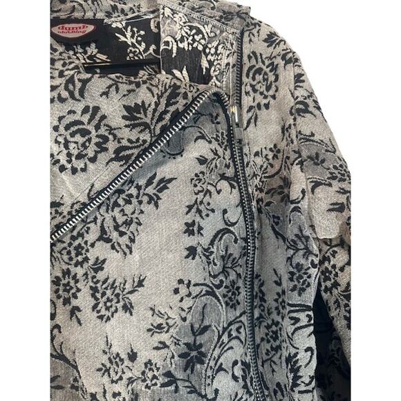 Dumb Clothing Gray & Black Floral Side Asymmetrical Zipper Jacket Women Sz M/L - Picture 4 of 8